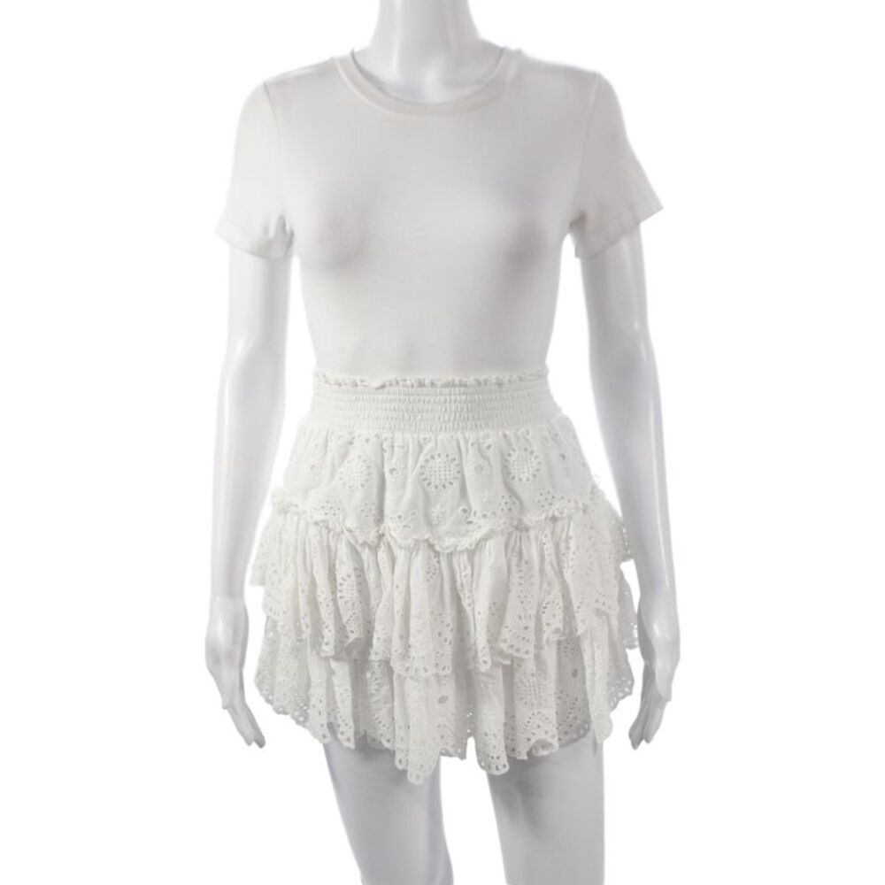 Love Shack Fancy Women White Peasant Mini Skirt 100% Cotton Size 2XS